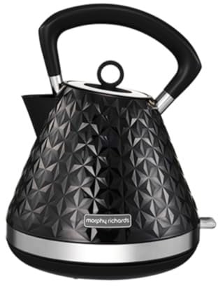 Morphy Richards Vector Pyramid Kettle, 1.5L 3kW Rapid Boil, Anti Limescale Filter, Boil Dry Protection, Water Window, Pull Ring Removeable Lid, 360 Cordless Base, Black, 108131