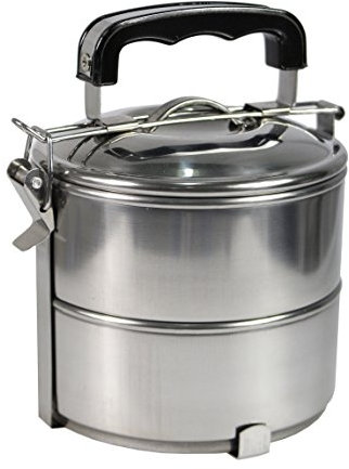 Vetrineinrete® Portavivande a Piramide a 2 e 3 Livelli Ripiani Staccabili Portatile per Pranzo spuntino Contenitore Porta Cibo Alimenti in Acciaio 61494 B16 (2 Livelli)