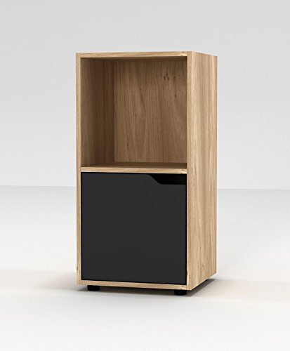 URBNLIVING Wooden Oak 2 Cubed Bookcase With 1 Black Door