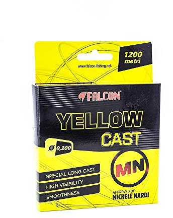 Falcon, Nylon Persicus Yellow Cast Mn, 1200 mt x 0.200 mm Filo Da Pesca, Giallo chiaro, 0.2