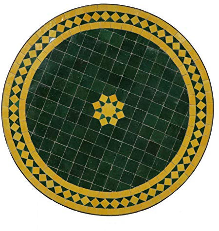 Casa Moro Balkontisch Gartentisch Rund – Terrassentisch Mosaiktisch Fliesentisch | Tisch Esstisch aus Marrakesch Marokko Ø 60 cm Grün-Gelb