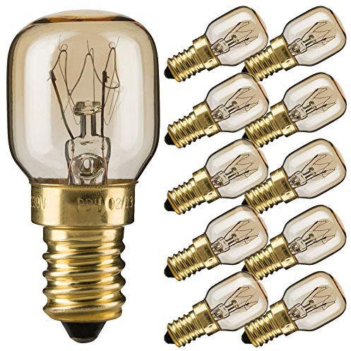 NCC-Licht 10 x Backofenlampe 300° 25W E14 klar Glühbirne Glühlampe Mikrowelle Salzsteinlampe PYGMY Mini Röhre T26
