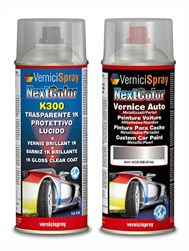 Auto-Ausbesserungsset – Autolack in Metallic/Perlfarbe 9744 BRILLANTSILBER M. und Glanz-Klarlack, 400 ml Spraycans von VerniciSpray