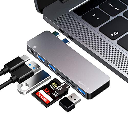 USB C Hub, 6 in 1 Typ C HUB Adapter mit 3 x USB 3.0 Ports, TF/SD Kartenleser, USB C Port, 40 GB/S Speed. Kompatibel für MacBook Air & Pro 13Ω und 15Ω 2016–2018