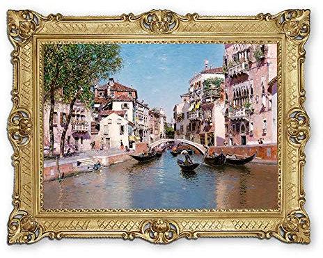 Wunderschönes Gemälde 90x70 cm Künstler; M. Rico y Ortega ´Venice, Venezia Venedig, Rio San Trovaso ´Bild Bilder Barock Rahmen Antik Repro Renaissance als Gemälde & hochwertige Kunstreproduktion 58B
