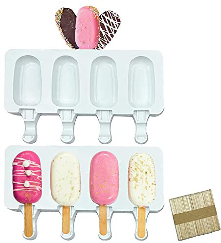 Eisformen Silikon-Form,2Stück 8 Zellen Lebensmittelecht Eisformen Eis am Stiel Formen Silikonformen mit 20 Holzstäbchen für Kinder und Erwachsene