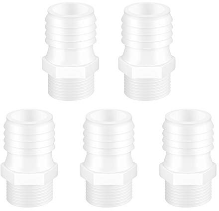 Quickun Kunststoff-Schlauchstutzen, 2,5 cm Widerhaken auf 1,9 cm Außengewinde, weißer Adapter, Überwurfverschraubung (5 Stück)