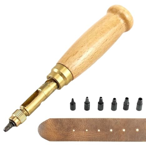 Screw Hole Punch, Adjustable Japanese Leather Punch Screwdriver Precision Leather Tool with 6 Tips 1.5/2/2.5/3/3.5/4 mm, for Sewing,Paper, Bookbinding
