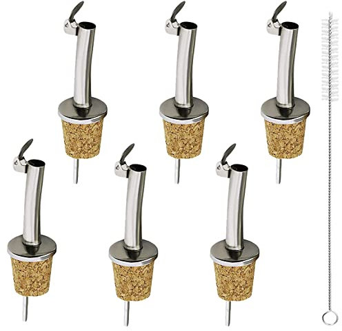 Bottle Pourer Cork with Lid Pourer, 6 Pcs Stainless Steel Cork Olive Oil Pourers Oil Bottle Spouts Vinegar Dispenser with Hinged Flip Top Cap for Wine, Syrup, Liquor