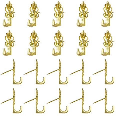INCREWAY Push Pin Hangers, 20Pcs Gold Flower Shaped Push Hooks Vintage Picture Hanging Pin Hooks Small Wall Hooks with Nail for Hanging