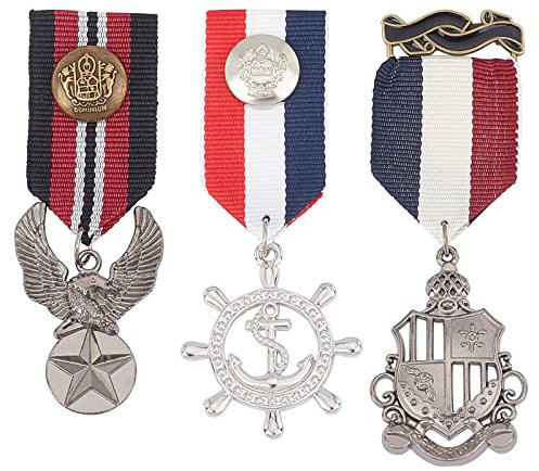 AHANDMAKER 3-teiliges Kostüm-Militärabzeichen Meda, antike Bronze- und Platinbrosche, Kampfheld-Medaille, Legierung, Militärmedaillen-Zubehör für Herren, Mantel, Jacke