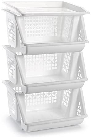 AC – Cestas Verdulera de Cocina con 3 Alturas - Modelo PLFT - Estrecho, Estantería para Cocina y baño, Ahorra Espacio, para Espacios reducidos, Cocina, Oficina, baño, Fácil Montaje. (Blanco) (Plus)