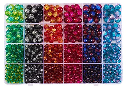 WEWAYSMILE 1500 piezas 24 Estilo Cuentas redondas de cristal craquelado, Cristal de Murano Redondas, con Caja de Almacenamiento, para Collar Pulsera Fabricación de Joyas Manualidades, 4~8mm