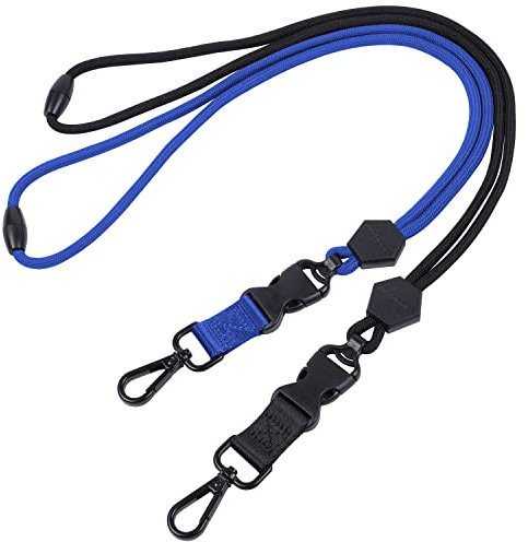 Wisdompro Strapazierfähiges Umhängeband mit Sicherheitsverschluss, abnehmbarer Schnalle und Metallhaken für Ausweishalter und Schlüssel, 58,4 cm, Schwarz und Blau, 2 Stück