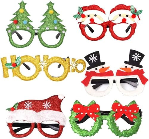Teogneot Weihnachts Party Brillen Weihnachtsbrillen Kreative Weihnachten Brillen Party Gläser Cartoon Nette(6 Stück)