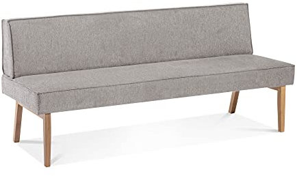 moebel-eins Loran Polsterbank/Küchenbank ohne Armlehnen, Material Massivholz Eiche, Stoffbezug in 2 Farben erhältlich, 200 cm, Grau