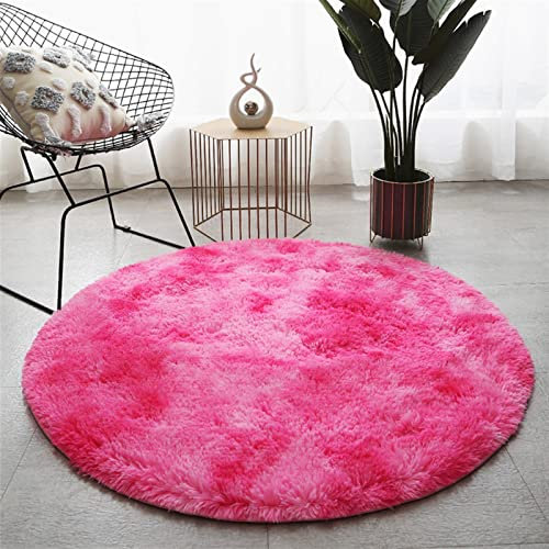Lifup Tappeto Tie Dye Peloso Morbida Soffici, Tappetino Pelo Rotondo Antiscivolo per Soggiorno Camera da Letto Fucsia 110 cm