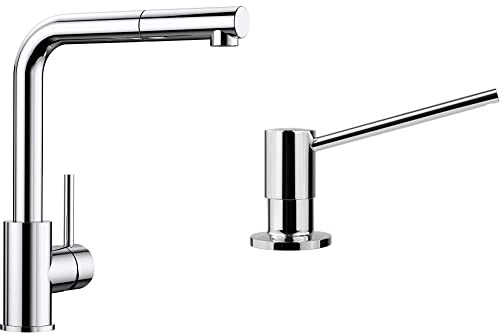 BLANCO MILA-S 519810 Grifería de cocina, cromo/plateado & Blanco 512593 Dispensador de jabón, Cromo, Chrom