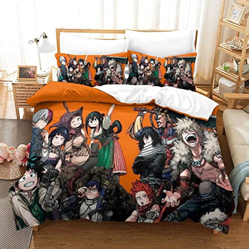 My Hero Academia Bettbezüge 2 Teilig Bedding Cartoon Bettbezug Bettwäsche Single(135x200cm) Mikrofaser Deckenbezug Und Kissenbezug Mit Reißverschluss Pflegeleicht