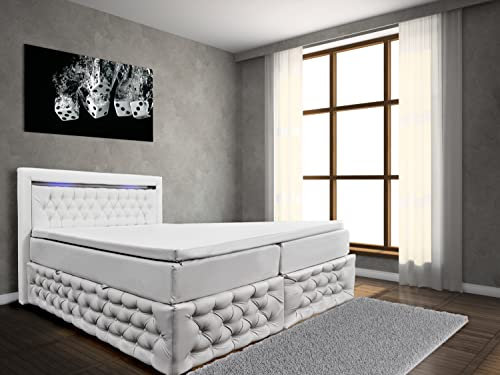 Generisch Boxspringbett London 180 x 200 Chesterfield Bettkasten LED Kopflicht Matratzen