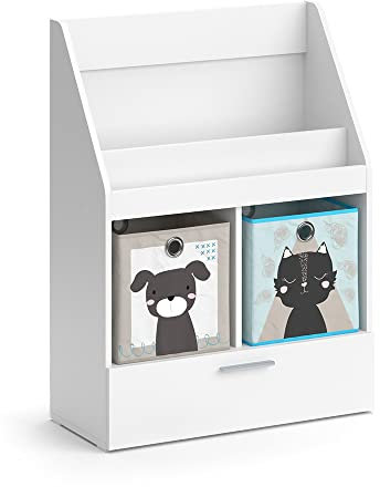 Vicco Kinderregal Luigi, Weiß, 72 x 96.2 cm mit Schublade und 2 Faltboxen Opt.3