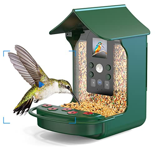 Smart Bird Feeder Camera, Hummingbird Watching Camera with Motion Detection & Auto Capture Bird Buddies, 100° Wide Angle & Waterproof 1080P HD Night Vision Bird Camera with 32G Card for Bird Lover