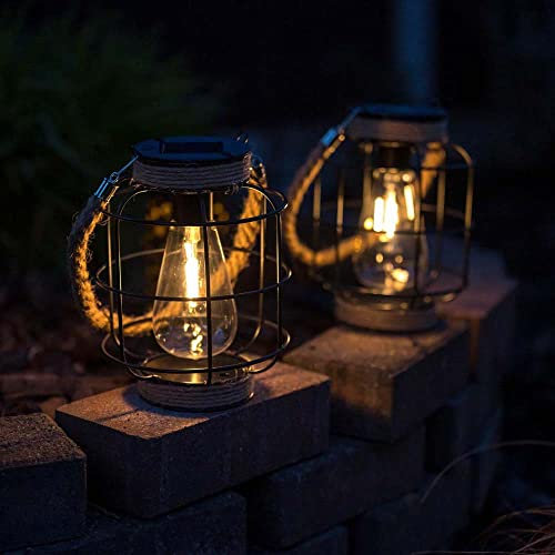 MiniSun | Solar Powered Hanging Hemp Rope Cage Lanterns | Lanterns, Home Décor & Improvement Essential | Set of 2