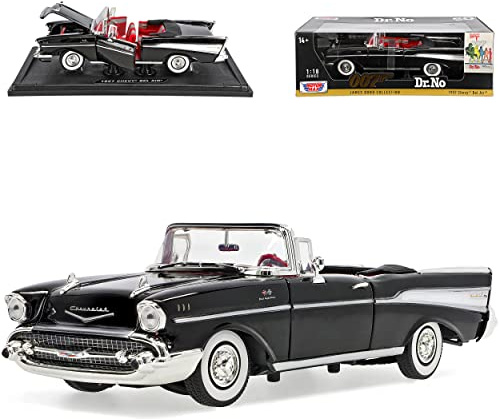 Motormax Chevrolet Chevy Bel Air 2400C Cabrio Schwarz 1. Generation 1953-1957 J. Bond jagt Dr. No 1/18 Modell Auto