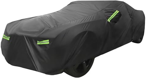X AUTOHAUX wasserdichte Autoabdeckung für Dodge Challenger SXT, GT, Hellcat, Scat Pack, SE, R/T, SRT8, T/A 2008-2023, Winddicht, Regen, Sonnenschutz, Outdoor-Abdeckungen mit Reißverschluss, Schwarz