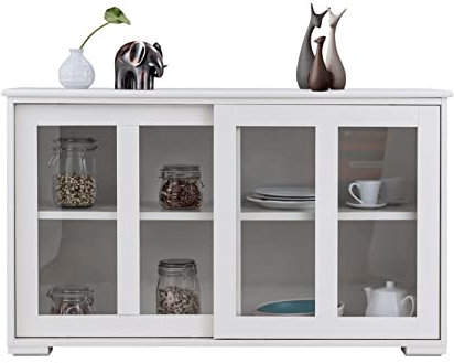 DYPASA Credenza Cabinet da Cucina Cabina Armadio Credenza Pulvello impilabile con scaffale ad Altezza Regolabile 2 Porte scorrevoli in Vetro Tavolo Console d'accento Bianco Madia