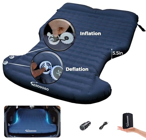 Aerogogo 5,5 Zoll Luftmatratze für Tesla Model Y Eingebaute Pumpe Ein-Klick-Inflation Ergonomisches Kissen Wasserbeständigkeit 2 Personen Tragbar für Camping Reisen