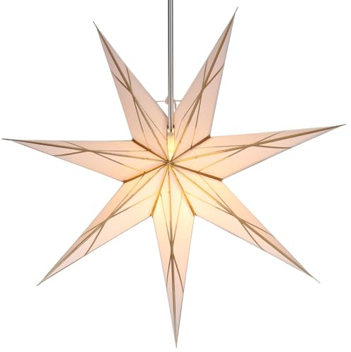 Faltbarer Leucht Papierstern, Weihnachtsdeko 60 cm, Cesena | Handgefertigter Papierstern, stimmungsvolle Fensterdeko, TÜV geprüft, einfache Montage, inklusive Anleitung