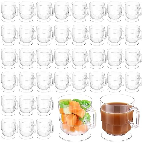 Dandat 50 tazas de café de plástico duro para fiesta de té con asa, taza de café desechable de 8 onzas, taza de café reutilizable a granel para fiesta de té, escuela, bricolaje, manualidades, postre