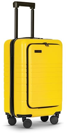 ETERNITIVE - Handgepäck Koffer I Reisekoffer aus ABS I Größe: 55 x 35 x 24,5 cm 40L I Koffer Leicht mit Rollen 360° I Hartschalenkoffer mit TSA-Schloss I Halterung für Handy und Getränk I Gelb