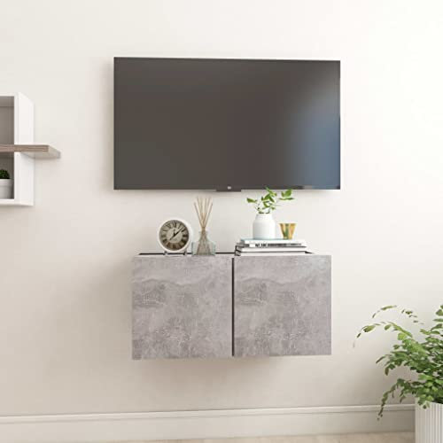 prissent Meuble TV suspendu gris ciment 60 x 30 x 30 cm mural équipé salon meuble TV moderne salon moderne avec grand espace pour ranger magazines DVD ou autres objets