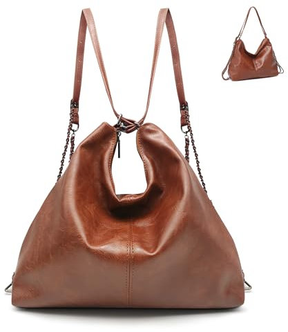 Pahajim Rucksack Damen Elegant PU Lederrucksack Handtasche 2 in 1 Modern Hobo Tasche Wasserdicht Schultertasche Umhängetasche für Frauen Mädchen (Kaffee)