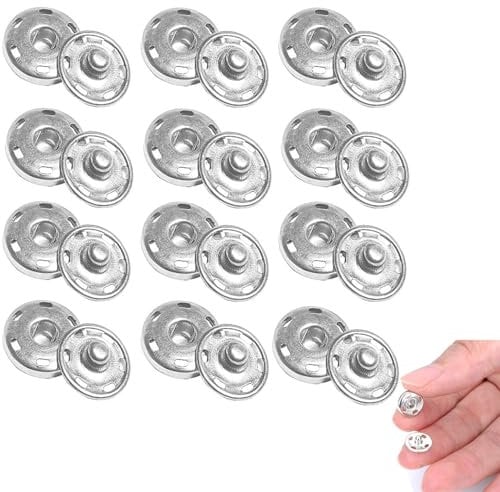 AnaTI 12 Sätze 21mm Metall-Druckknöpfe, rund, Silber für Kleidung, Handtasche, DIY und Heimprojekte