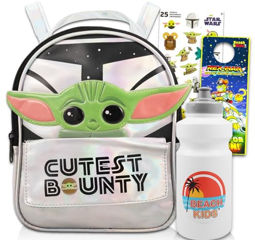 Baby Yoda Rucksack für Mädchen, Kinder – Paket mit 30,5 cm Baby Yoda Rucksack, Geldbörse, Wasserflasche, Aufklebern und mehr, Star Wars Mini-Rucksack für Damen, Baby Yoda Mini Rucksack, Baby Yoda