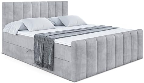 ALTDECOR Boxbett mit H3-Matratze Fußteil OTTA-Z - 160x200 - Grau | Lattenrost, Topper, Boxspringbett mit Bettkasten, Bett mit Stauraum, Doppelbett, Polsterbett