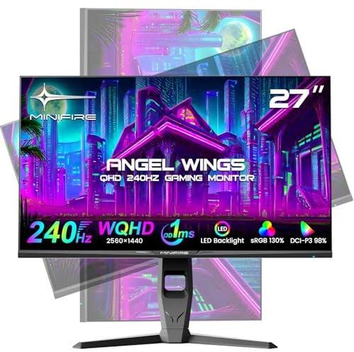 Minifire 27 Pouces Gaming Monitor, 260Hz, 2K QHD 1440P 1ms Adaptive Sync, sRGB 130%, HDR10, 2×DP1.4, 2×HDMI 2.0 Montage Mural (MFG27F4Q Pro)