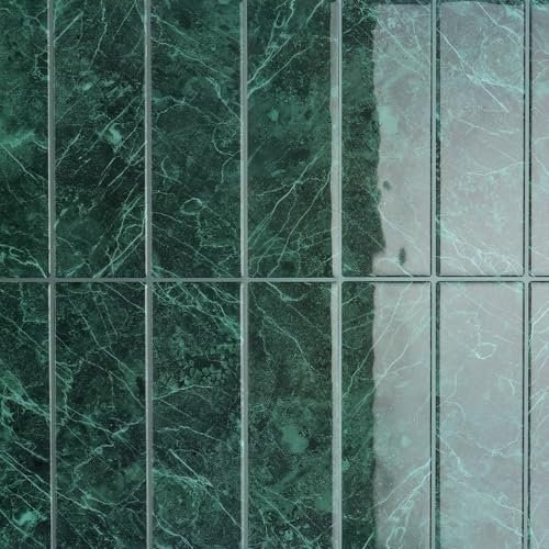 CRE8TIVE Dark Green Splashback for Kitchen Self Adhesive Wall Tiles Rectangular Marble Tile Stickers Waterproof 4 PCS Green Peel and Stick Wall Tiles for Bathroom Fireplace Stairs 30.5cm x 30.5cm