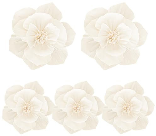 5 Stück 3D-Papierblumen, künstliche Krepppapierblumen, Hochzeits-Hintergrund, Seiden-Pompons, Kinderzimmer, Torbogen, Papierblumen, Party-Papierblumen, Dekorationen für Wanddekoration, Beige