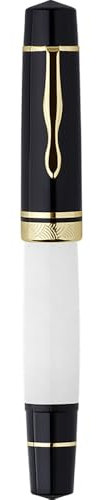 erofa Majohn P139 Piston Resin Fountain Pen Medium Nib with Box, Brass Piston System Large Capacity Writing Pen, Black White
