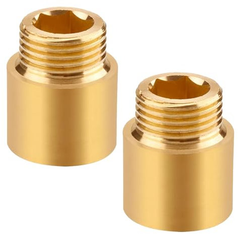 2 Stück Messing Hahnverlängerung 1/2 Zoll x 25 mm, DN15 Gewindeverlängerung, 1/2 IG x 1/2 AG, 25MM Messing Verlängerung Fitting, Anschluß Verlängerung für Trinkwasser und Heizung Installation