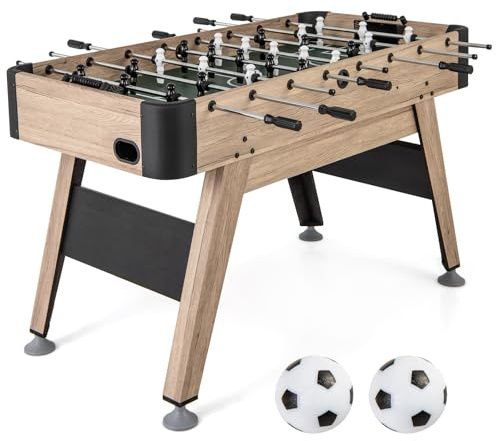 Maxmass 54 Inch Football Table, Wooden Foosball Table with 26 Football Players, Adjustable Leg Levelers, Bead Style Scoring Device, Freestanding Soccer Arcade Game for Home Office Gatherings