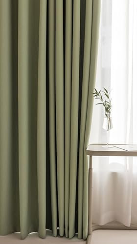 Homxi Küchen Gardinen Blickdicht 2er Set,2 x 132W x 214H cm,Vorhänge Lichtundurchlässig Grün Einfarbig Gardinen Ösenringe