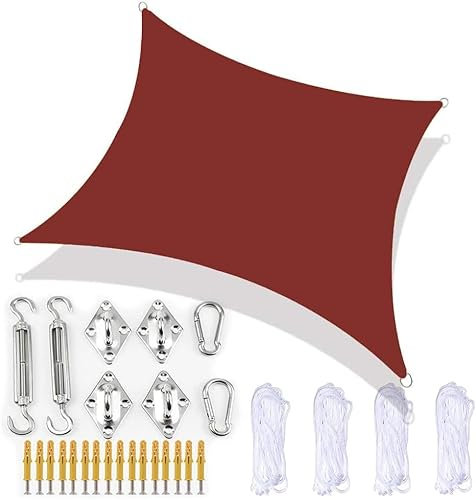 Voile d'ombrage rectangulaire - 15 tailles - Kit de fixation robuste - Imperméable et anti-UV - Lavable - Pour terrasse