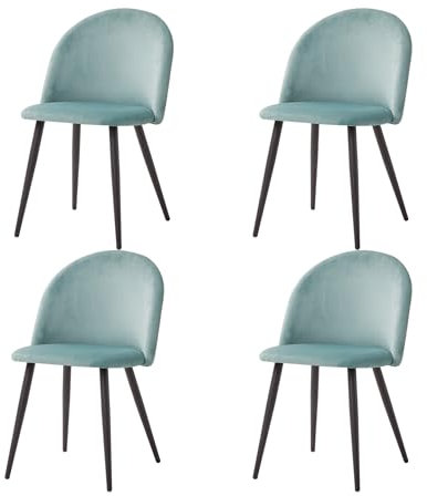BenyLed Lot de 4 Chaises de Salle à Manger en Velours, Chaises de Cuisine Rembourrées avec Pieds en Métal Noir, Chaises D'appoint pour Le Salon, la Chambre à Coucher, la Cuisine (Vert/Pieds Noirs)