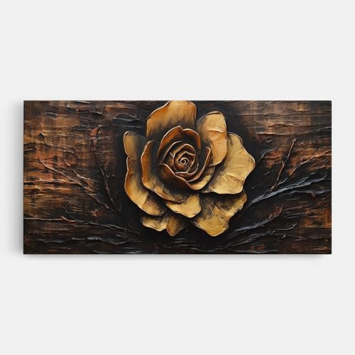 ARTHUB® Tableau sur toile 60x120 cm, Gold Rose On Wood | Décoration de salon, Tableaux suspendus, Décoration murale, Décoration de maison, moderne, texture de peinture