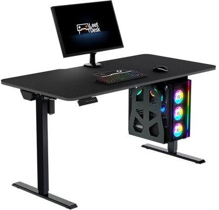 LeetDesk Entry Bundle: Elektrisch höhenverstellbarer Gaming Tisch inkl. Deskpad Black Noise – Ergonomischer Gaming Schreibtisch und PC Tisch – Schwarz, 140 x 70 cm
